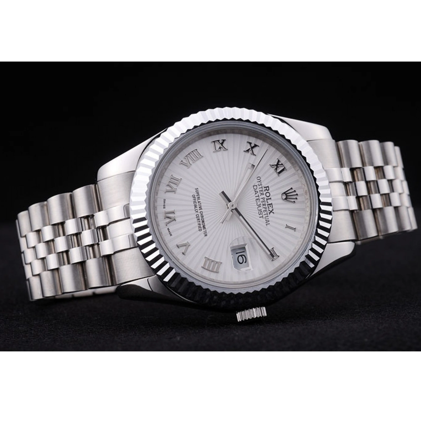 Aaa replica watch Bezel Dial Rolex Radial Ribbed Datejust White 7478 1016